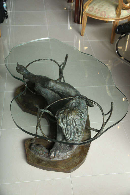 Unique Philip and Kelvin LaVerne Bronze and Glass Low Table 3