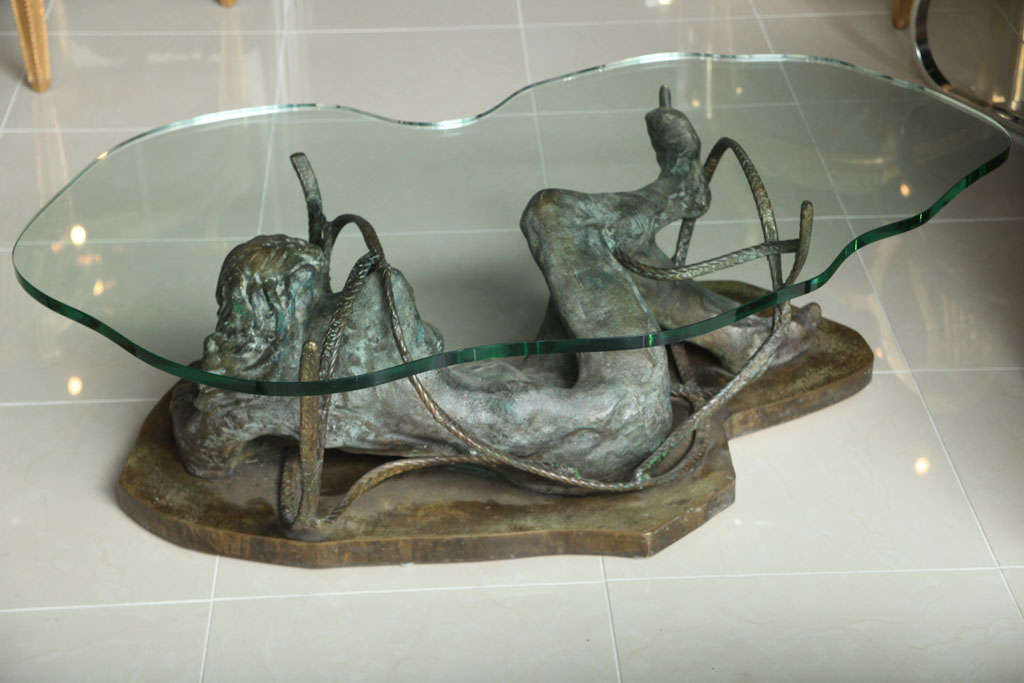 Unique Philip and Kelvin LaVerne Bronze and Glass Low Table 4