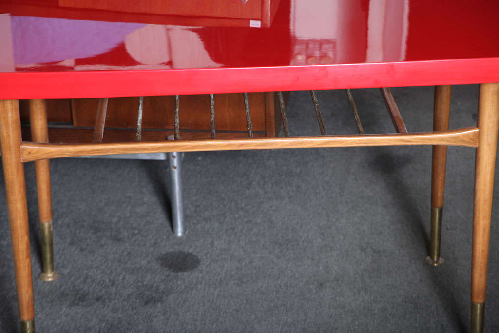 Beautiful  60's Red Top Sofa Table/TV DVR Table For Sale 4
