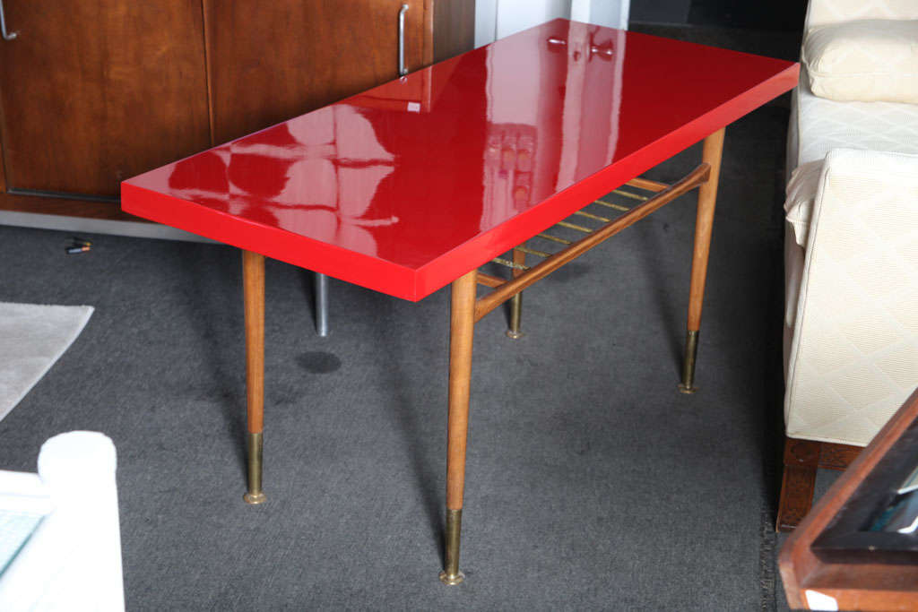 Beautiful  60's Red Top Sofa Table/TV DVR Table For Sale 5