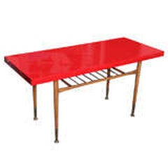 Beautiful 60's Red Top Sofa Table/TV DVR Table 8