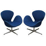 Pair of  Blue Fritz Hansen  -Arne Jacobson Swan Chairs