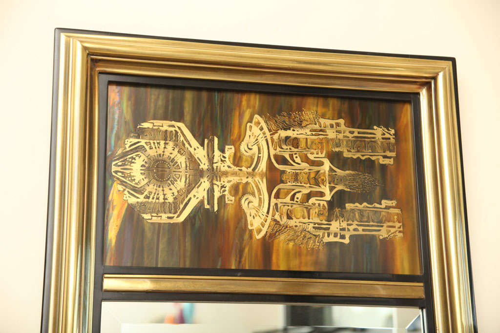 20th Century Acid Etched Brass Mirror By Bernard Rohne For Mastercraft