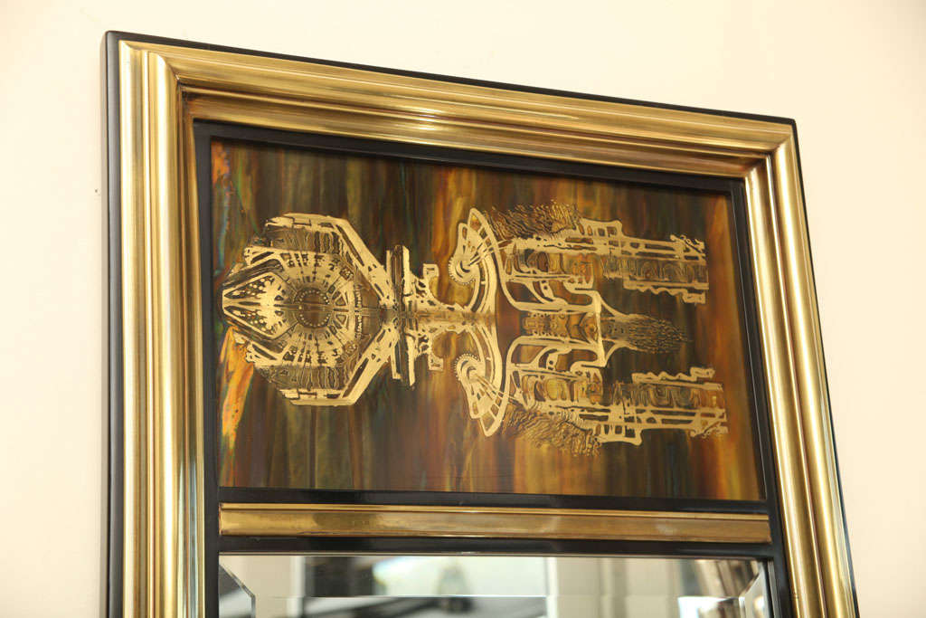 Acid Etched Brass Mirror By Bernard Rohne For Mastercraft 1