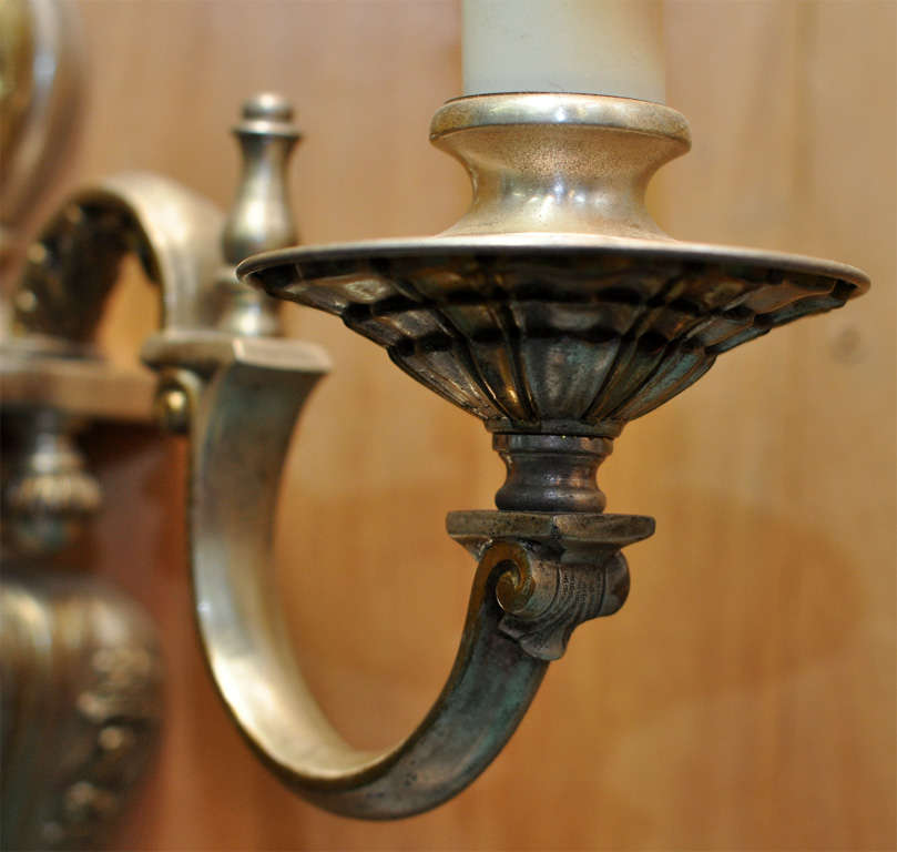 American silver wash two arm sconces In Excellent Condition In Chicago, IL