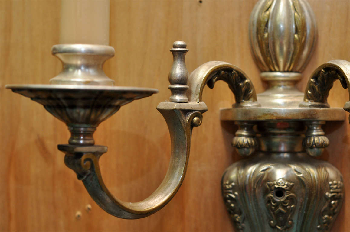 20th Century American silver wash two arm sconces