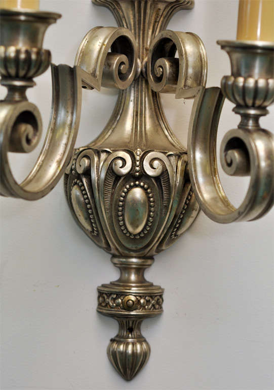 Three American silver wash 2 arm sconces. Pair priced at $3400. Single aslo available.
