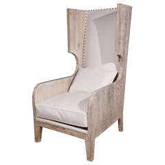 Used Oversize Wood Frame Chair with Linen Cushions