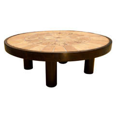 Ceramic & Dark Stained Oak Coffee Table by Roger Capron