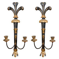 Pair of Italian Gilt Wood and Painted Candle Sconces