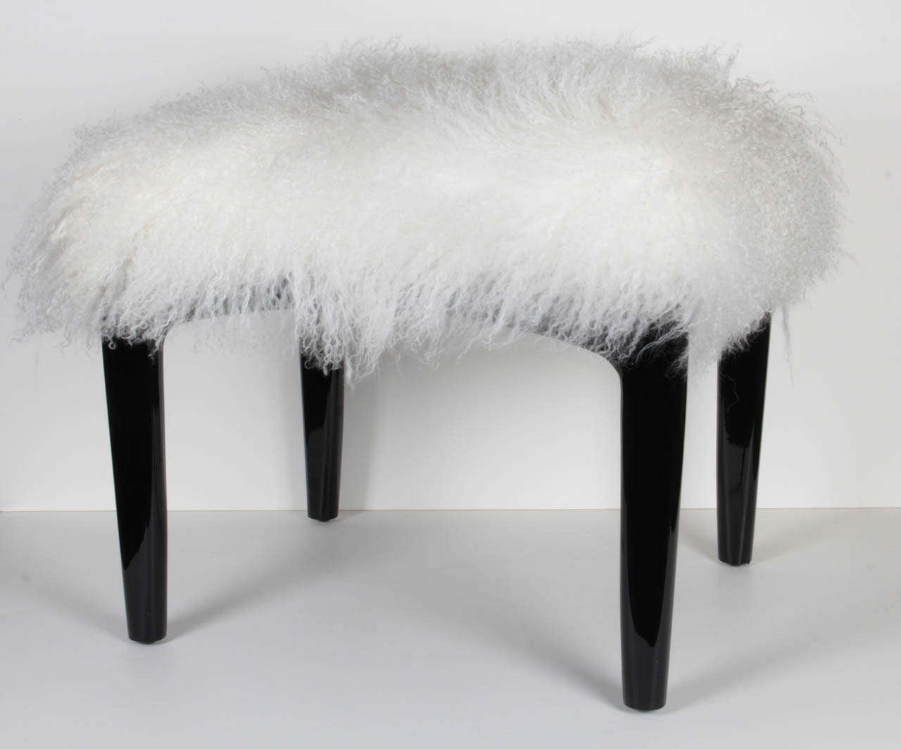 Black Lacquer Stool with Mongolian Lamb