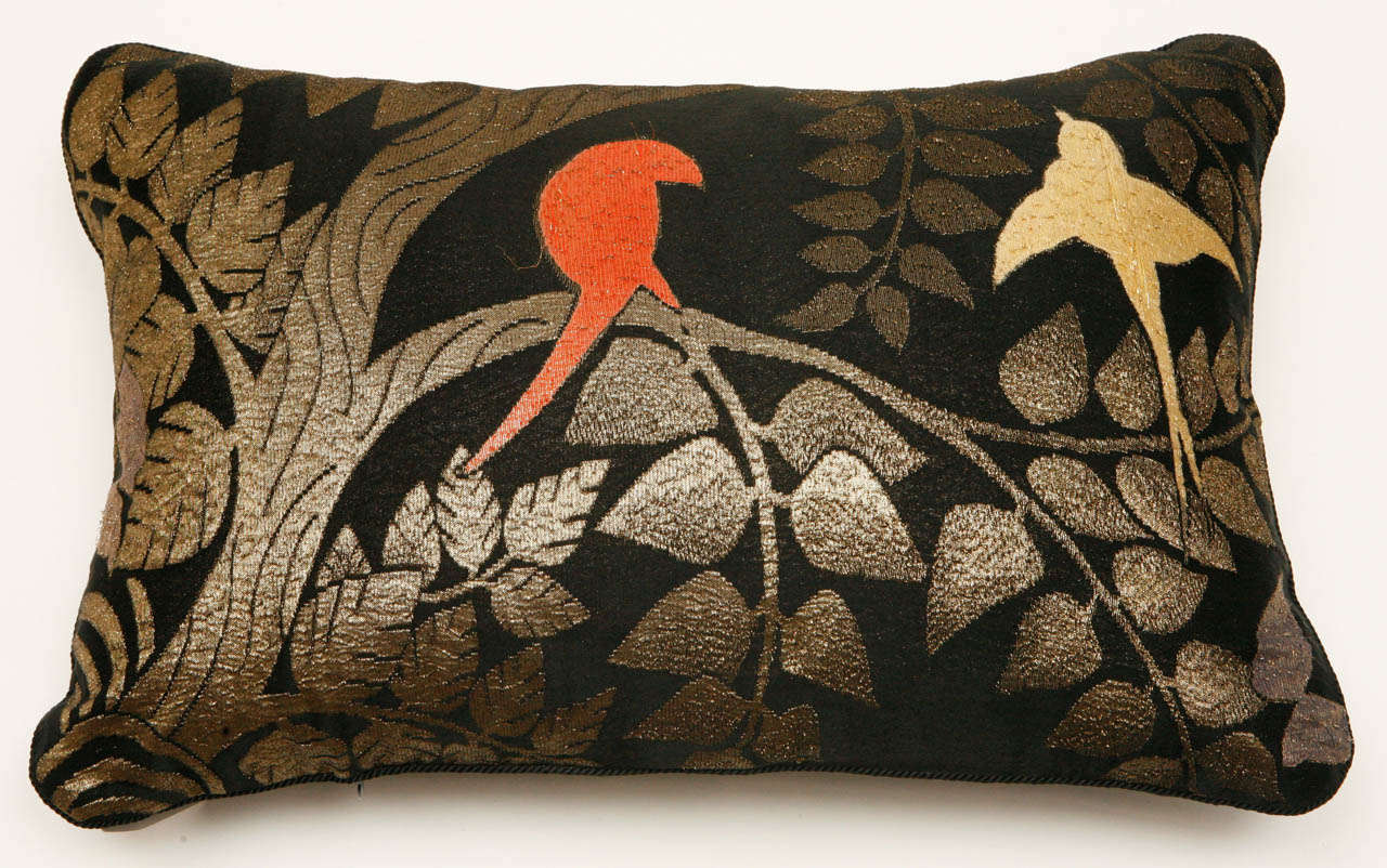Silk & Metallic Thread Art Deco Pillows. In Fair Condition In Los Angeles, CA