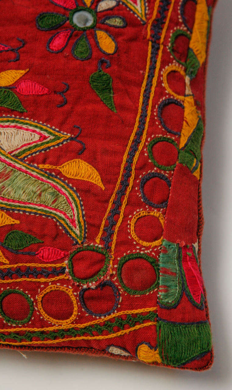 20th Century Small Shisha Embroidered Indian Pillow