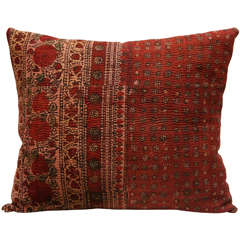 Antique Indian Quilted Blockprint Pillow.