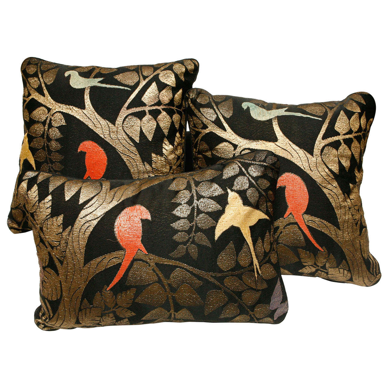 Silk and Metallic Thread Art Deco Pillows. at 1stdibs