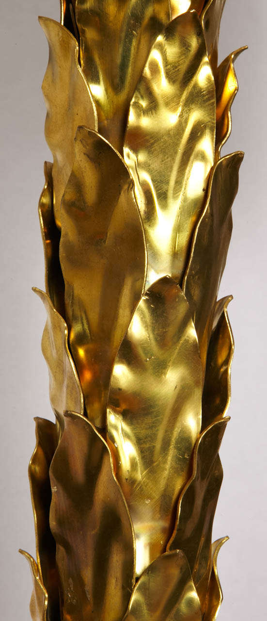 Brass Pair Of Lamps With Golden Leafs