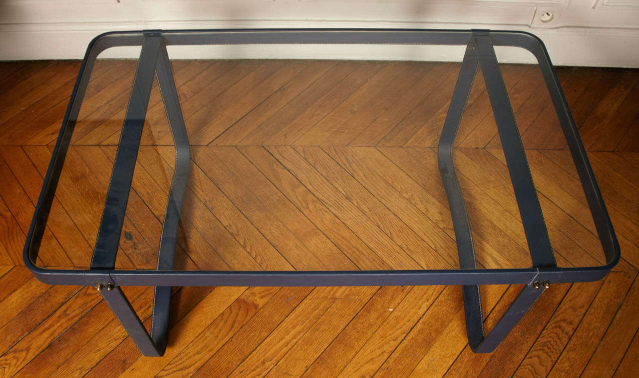 Leather 1960's Cocktail Table By Jacques Adnet