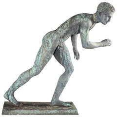 After the Antique, Grand Tour Patinated Bronze Statue of Young Nude Figure by Giovanni Varlese