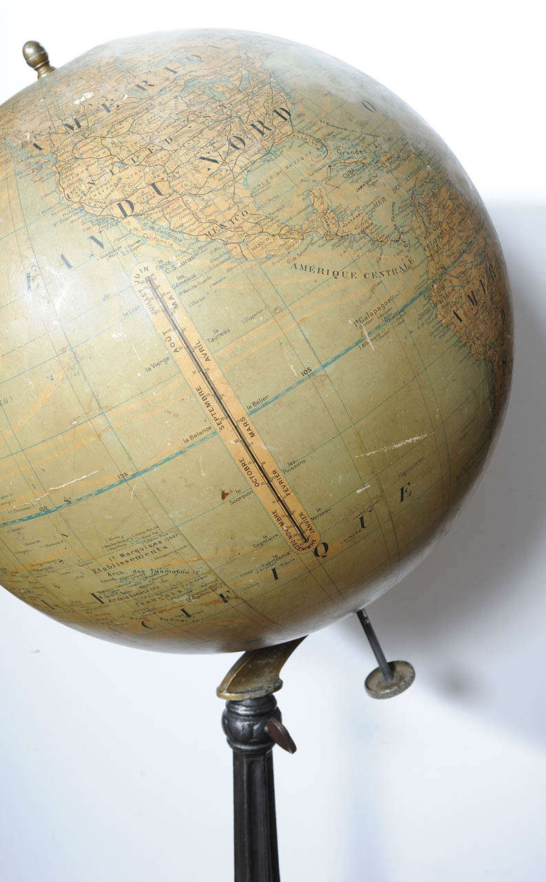 Mid-20th Century Large Scale Floor Globe by Girard Barrère Paris on Elevated Cast-Iron Tripod
