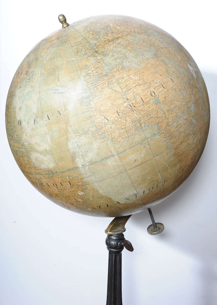 Large Scale Floor Globe by Girard Barrère Paris on Elevated Cast-Iron Tripod 1