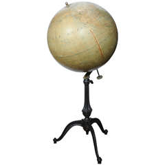 Large Scale Floor Globe by Girard Barrère Paris on Elevated Cast-Iron Tripod