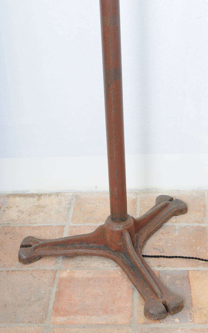 French An Antique 61 Mirror Industrial Machine Age, Surgeons/Dentist Light On An Old Cast-iron Tripod, Making It A Standing Floor Light