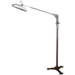 An Antique 61 Mirror Industrial Machine Age, Surgeons/Dentist Light On An Old Cast-iron Tripod, Making It A Standing Floor Light 7