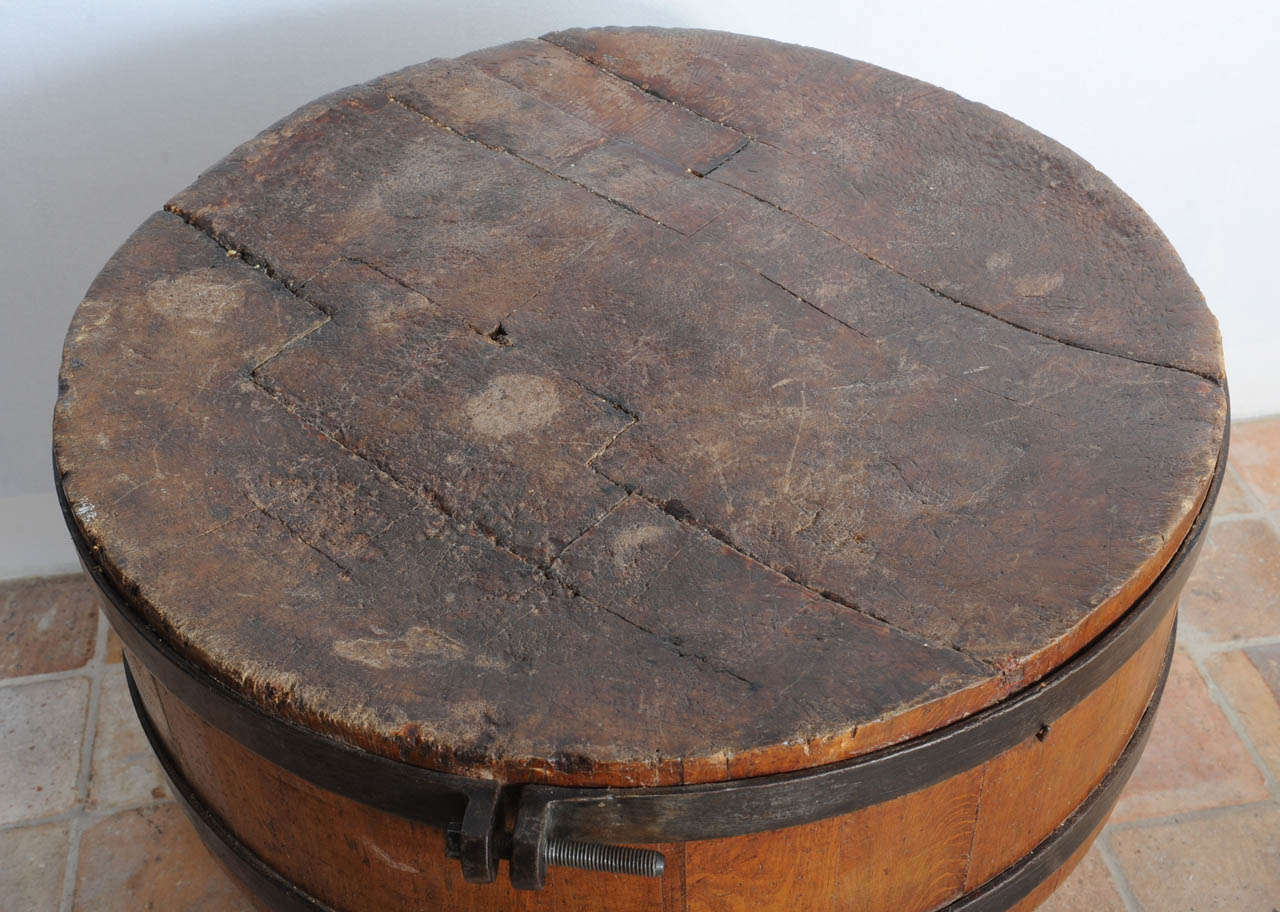 Italian A Very Rare Round Wooden Butchers Block with Wrought-Iron Straps