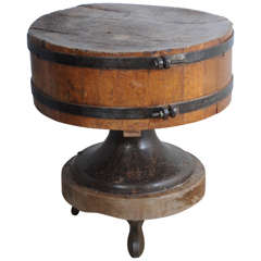 Antique A Very Rare Round Wooden Butchers Block with Wrought-Iron Straps