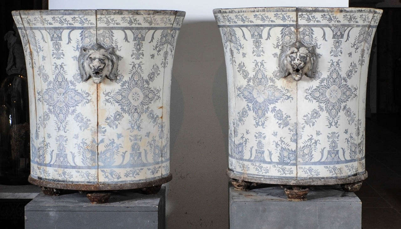 Signed: E. Paris & Cie, Rue du Paradis Poissonières, commissioned by Palais Biaritz. Each vase bears 2 crowned monogram's and a signature of the maker. One of the vases also has a makers mark in the iron. The Palais Biaritz burned to the ground in