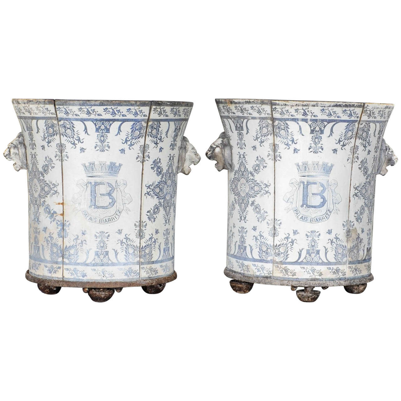 Pair of Enameled Cast-Iron Greenhouse Planters, Rouen Style