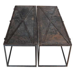 Antique A Pair Of Italian Wrought Iron Riveted Doors Converted to Coffee Table