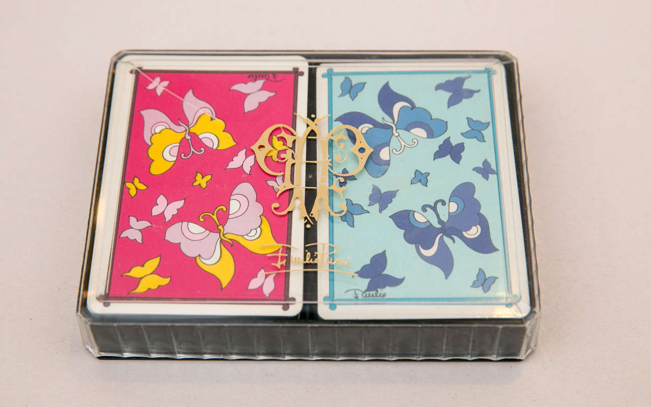 2 decks of emilio pucci playing cards in box presented by funky finders In Excellent Condition In Stamford, CT