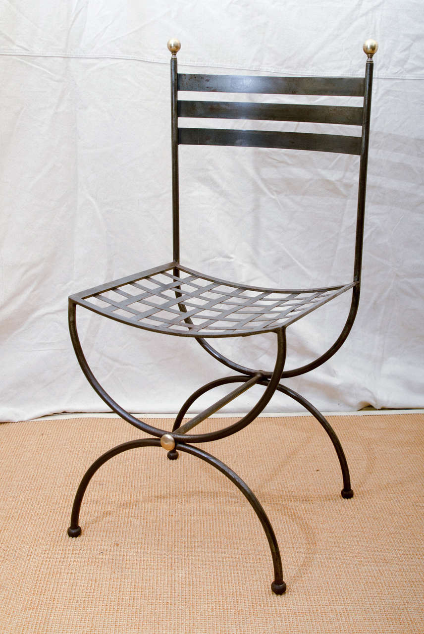 Four Jansen Style Polished Steel X-Base Chairs