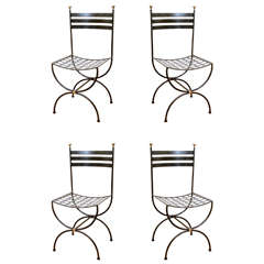 Four Jansen Style Polished Steel X-Base Chairs