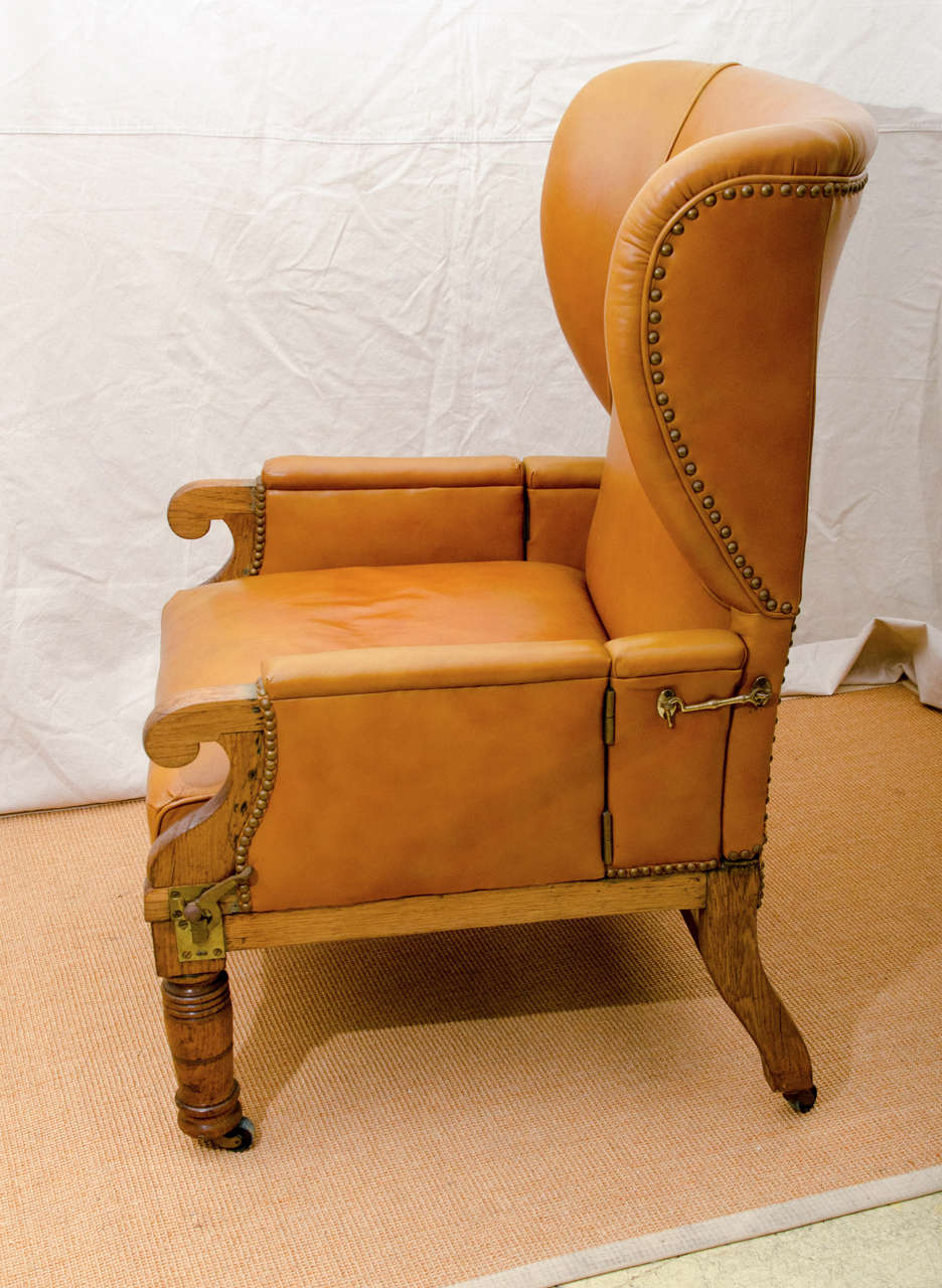 English 19th Century Leather Covered Invalid's Wing Chair In Good Condition In Southampton, NY
