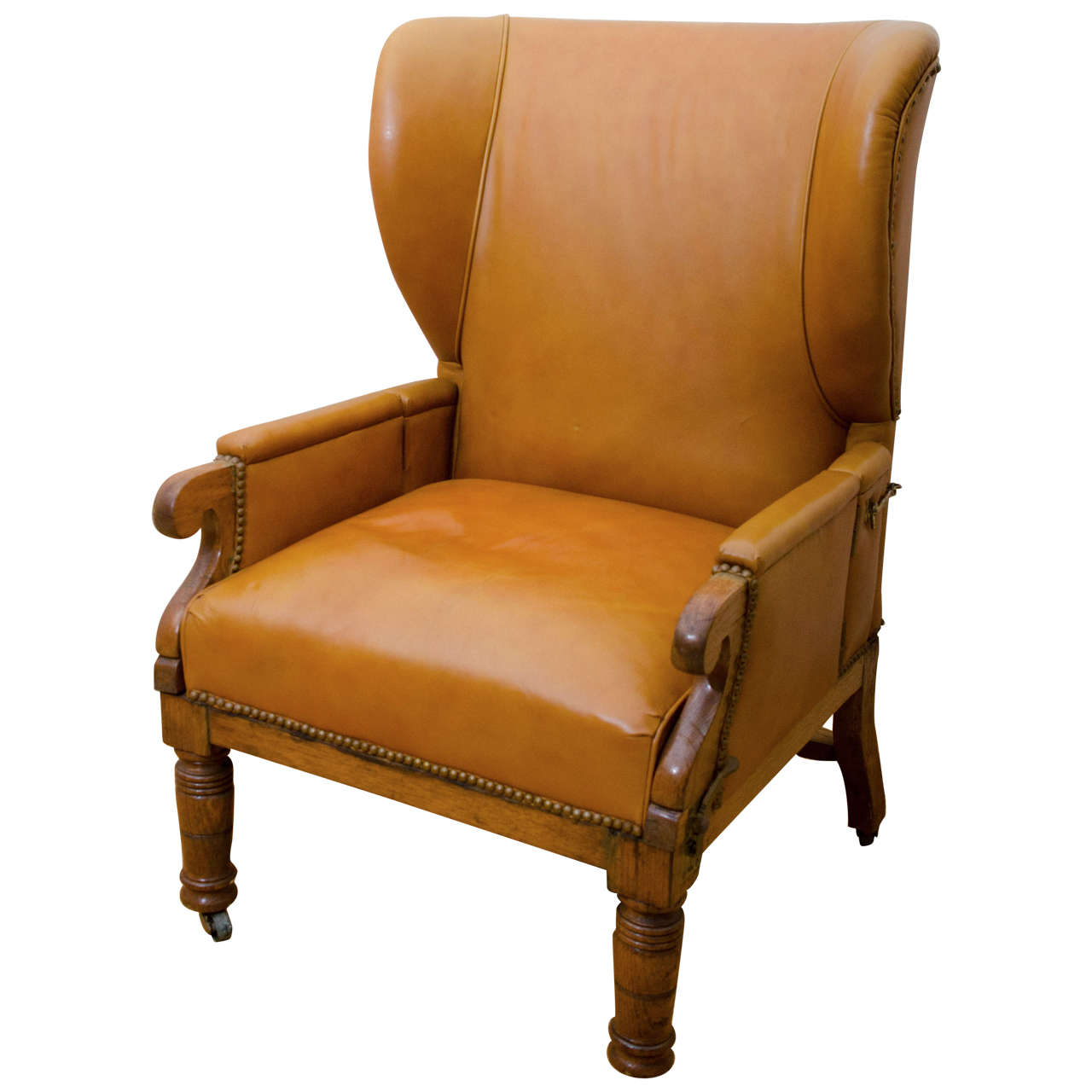 English 19th Century Leather Covered Invalid's Wing Chair
