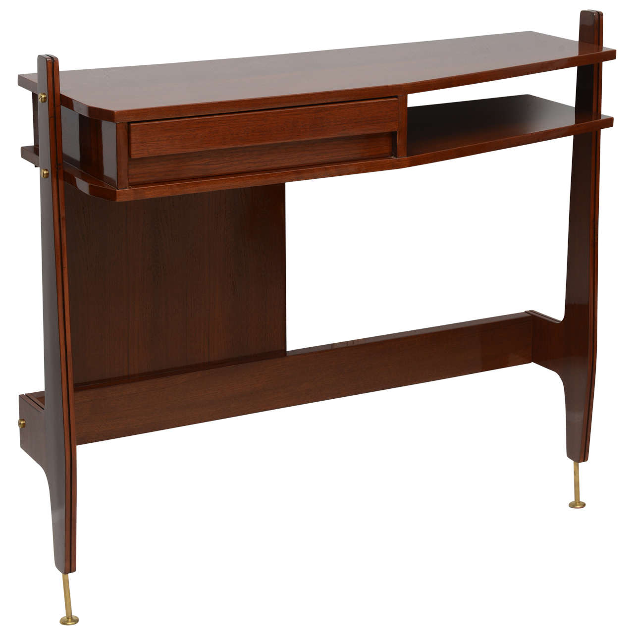 Pair of Italian Modern Mahogany and Brass Console, Attributed to Ico Parisi For Sale
