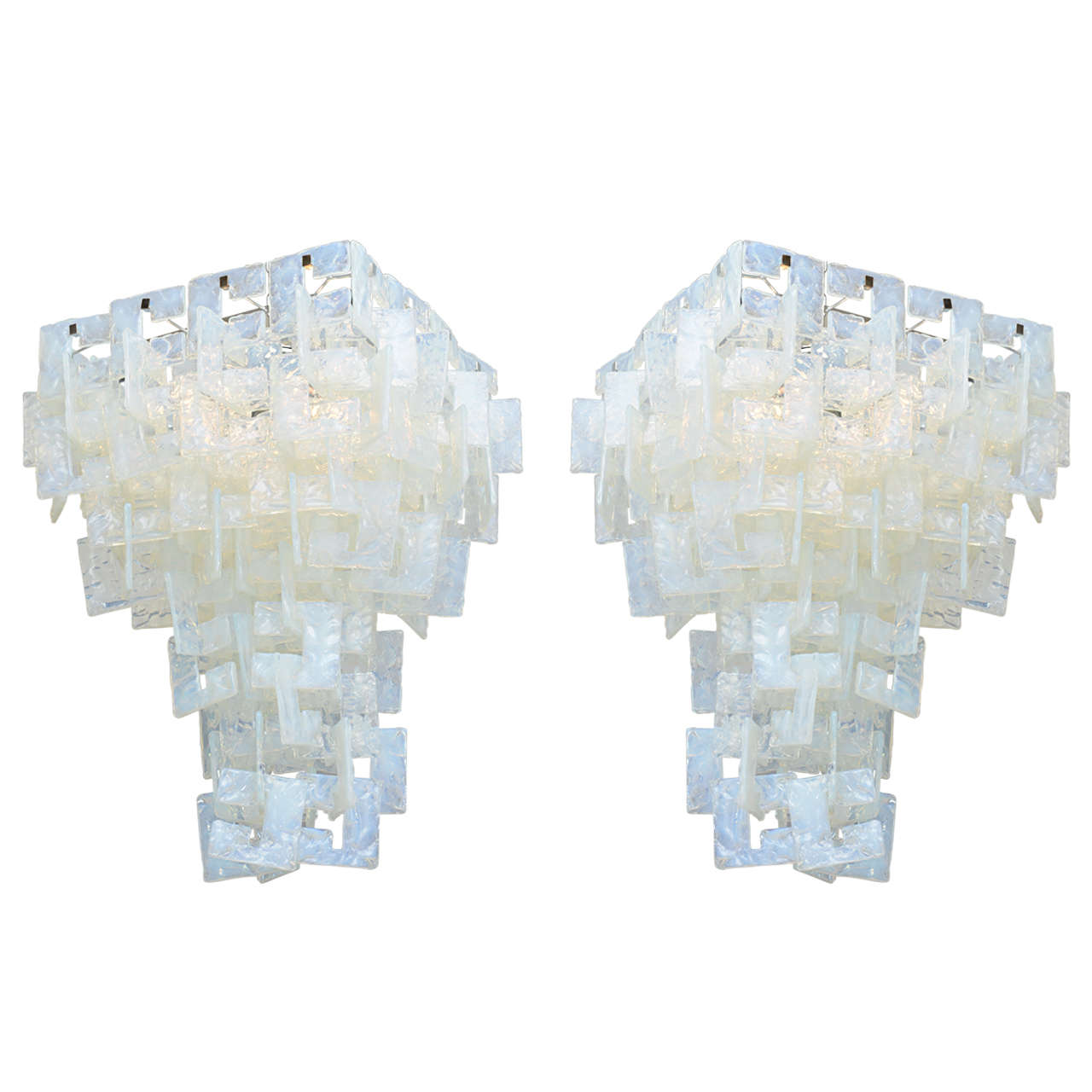 Pair of Italian Modern Opalescent Glass Chandeliers, Mazzega For Sale