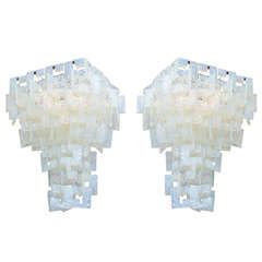 Pair of Italian Modern Opalescent Glass Chandeliers, Mazzega