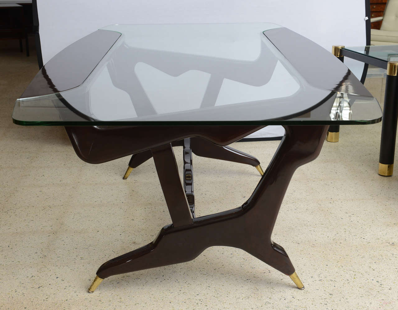 Rare Italian Modern Dark Walnut and Brass Writing/Centre Table, Gian Casè In Excellent Condition For Sale In Hollywood, FL