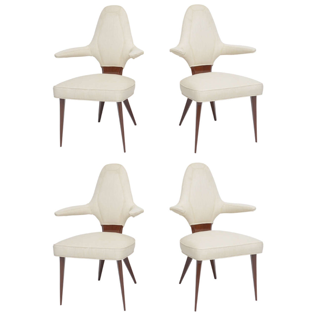 Set of Four Italian Modern Mahogany Armchairs, Silvio Cavatorta