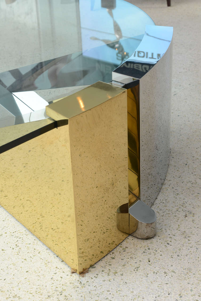 Large American Modern Polished Brass, Chrome and Stainless Low Table, Ron Seff For Sale 1