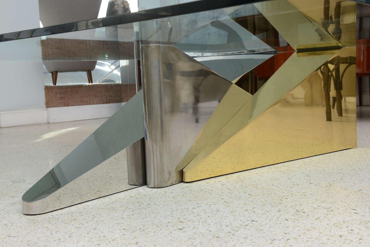 Large American Modern Polished Brass, Chrome and Stainless Low Table, Ron Seff For Sale 3