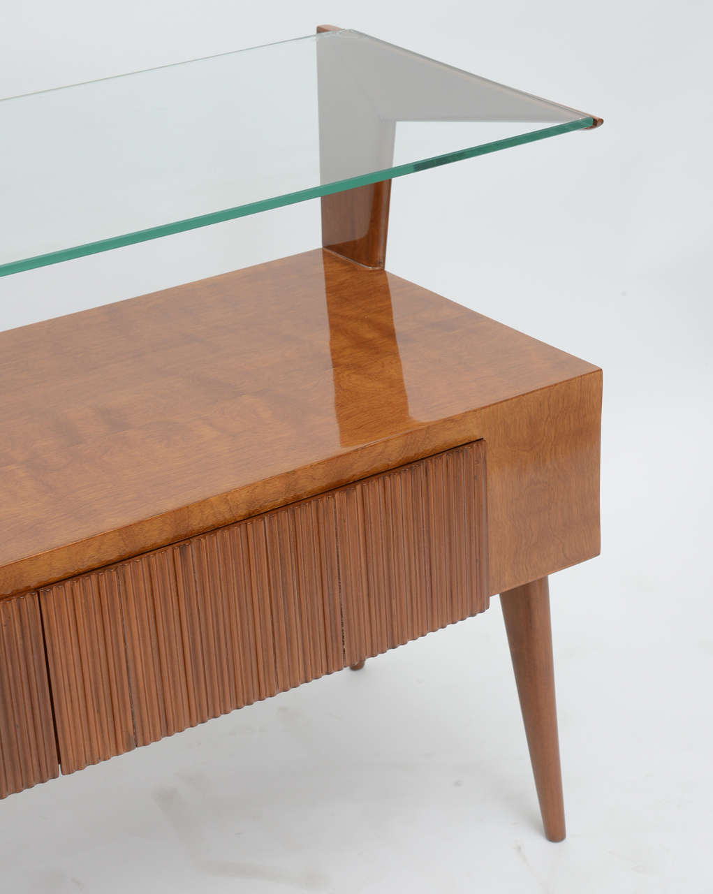 Mid-Century Modern Italian Modern Walnut and Glass Top Two-Tiered Low Table, Paulo Buffa Attributed For Sale