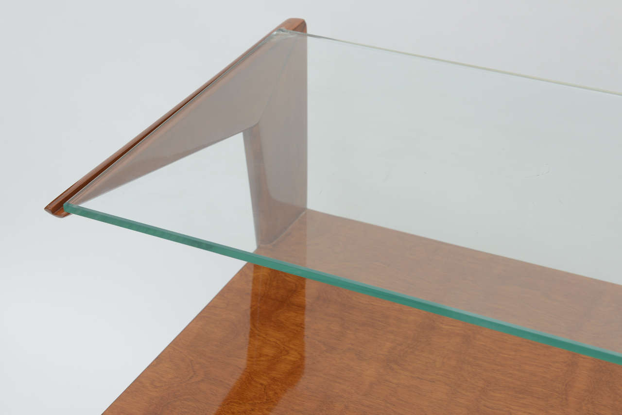 Italian Modern Walnut and Glass Top Two-Tiered Low Table, Paulo Buffa Attributed In Excellent Condition For Sale In Hollywood, FL