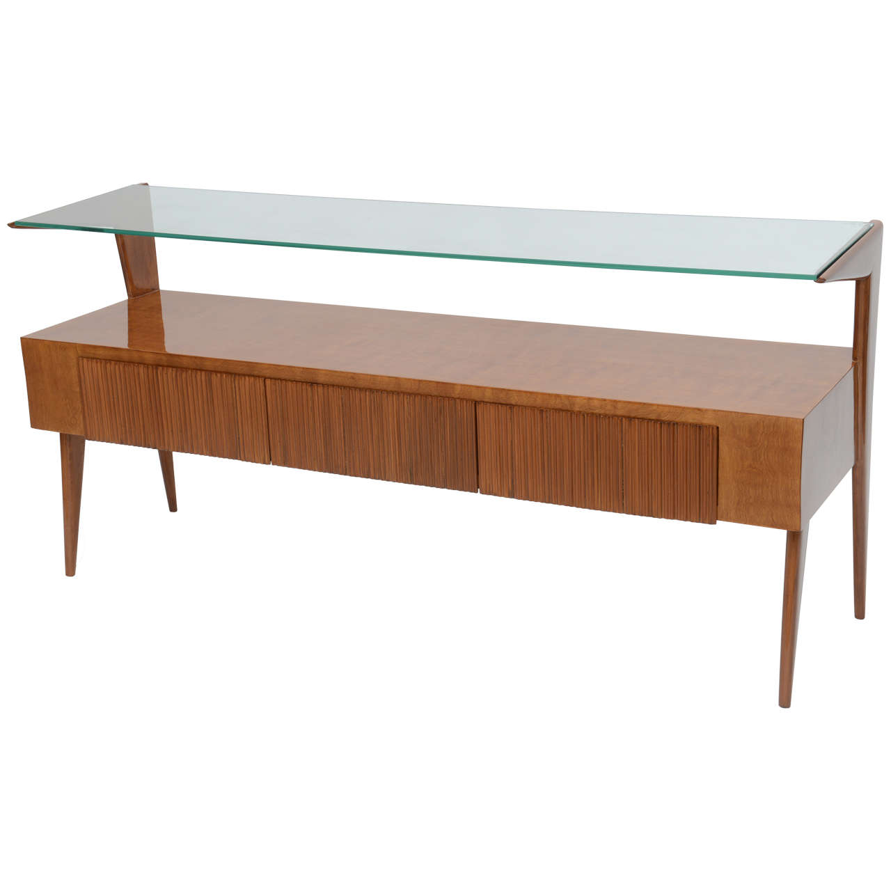 Italian Modern Walnut and Glass Top Two-Tiered Low Table, Paulo Buffa Attributed For Sale