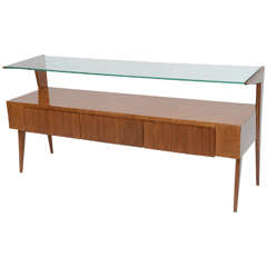 Italian Modern Walnut and Glass Top Two-Tiered Low Table, Paulo Buffa Attributed