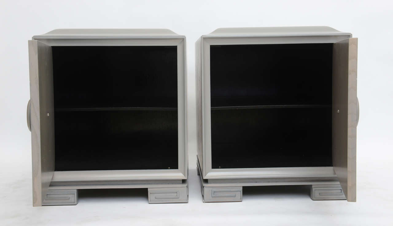 Pair of American Modern Cerused Oak Grey Cabinets, Attributed to James Mont In Excellent Condition For Sale In Hollywood, FL