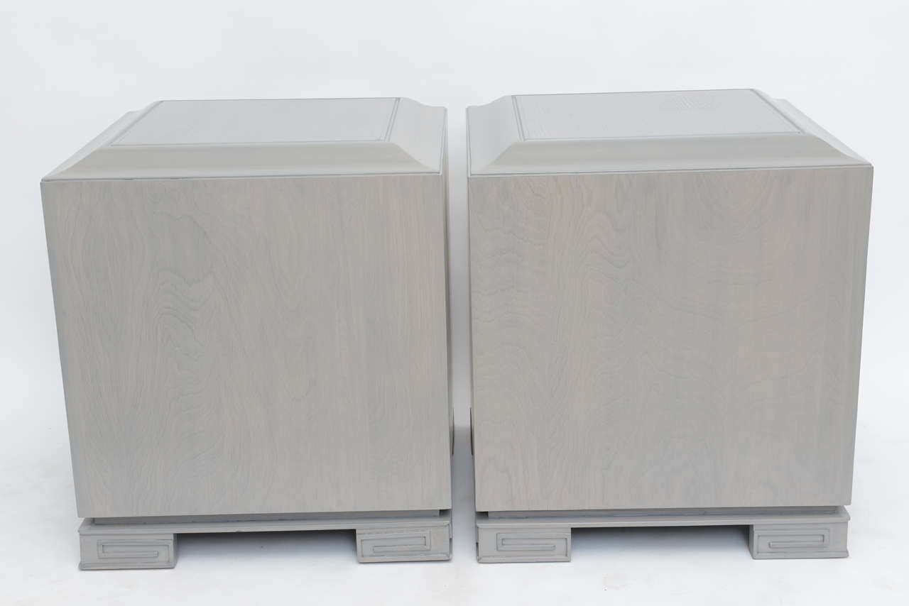 Pair of American Modern Cerused Oak Grey Cabinets, Attributed to James Mont For Sale 1